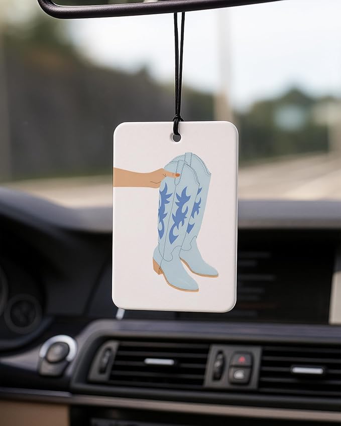 Blue Coastal Cowgirl Car Air Freshener 4 Pcs Coconut Scented, Summer Surfing Cowgirl Car Accessories Mirror Decor for Women, Girly Western Hanging Air Freshener for Cars Closet Drawer Books