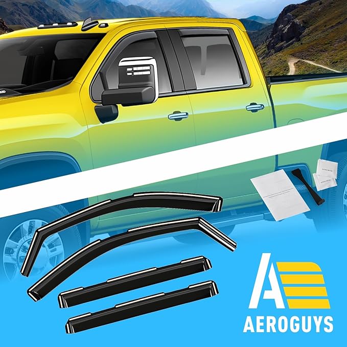 Extra Durable Window Deflectors In-Channel Visors Rain Guards Fit for Chevy Silverado/Sierra 2500HD/3500HD 2020-2026 Crew Cab, Sun Visors, Wind Vent for Shades, Exterior Car Accessories - 4pcs. AG0141