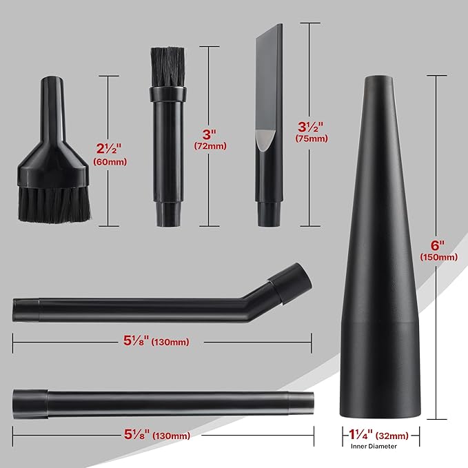 Micro Cleaning Nozzle Kit, 1-1/4" Detailed-Cleaning Attachments for Compact Wet Dry Shop Vacuum, Storage Bag Included, 6 Pieces