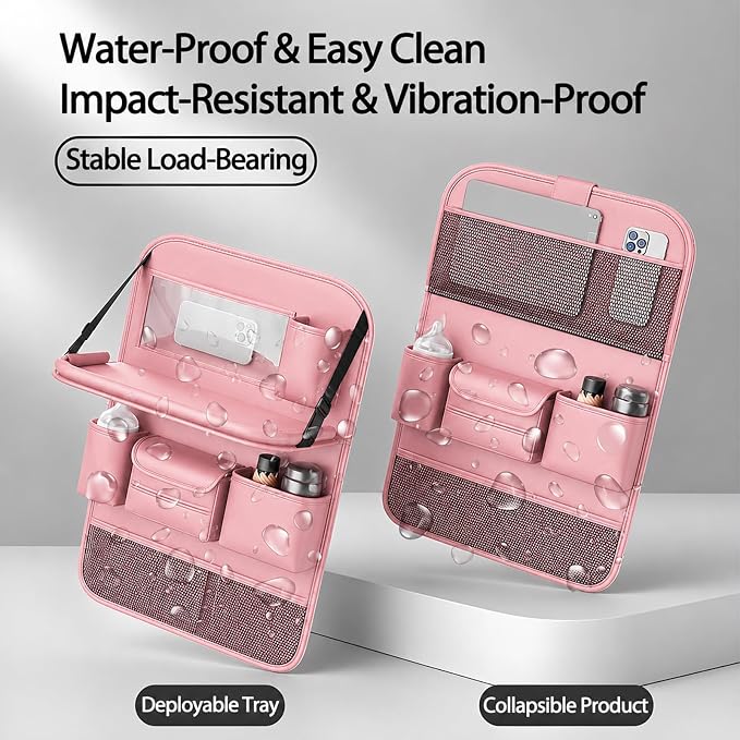 Car Seat Organizers,Multi-functional Back Seat Protectors, Storage Pouches, and Tray Holders (for Cars, Kids, Seat Back and Rear Seats)（Pink 1 Pcs）