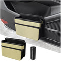 Mandark Car Trash Can, Foldable Mini Vehicle Trash Bin Garbage Organizer Holder, Waterproof Automotive Interior Hanging Dustbin Storage Bag Container Accessories, Universal for Most Cars (Beige)
