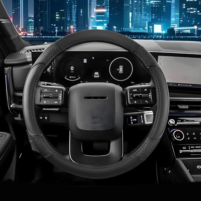 Auto Car Steering Wheel Cover for Hyundai,Tucson,Sonata,Elantra,Santa Fe,Genesis,Sonata Hybrid,Azera,Venue,Kona, 14.5-15 inches(Black-Standard Size)