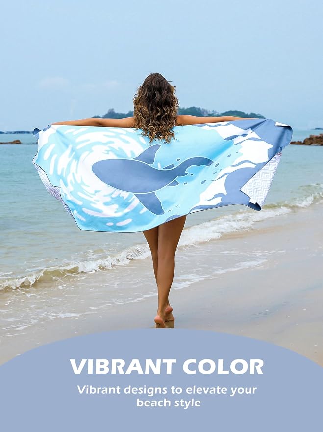 2 Pack Microfiber Beach Towel, Quick Dry Travel Towel Large Sand Free Towel for Beach, Camping, Swim Pool, Gym, Sports& Yoga 71"x32", Shark