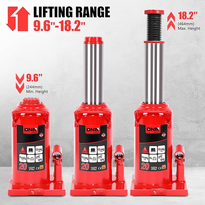 20 tons / 44092 lbs Lifting Automotive Welded Hydraulic Bottle Jack for Repair Vehicle, Pickup, Truck, w/Manual Handle, Red,TOOLS-00362