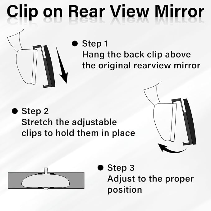 Rear View Mirror, Universal 11.4 Inch Interior Clip On Panoramic Convex Mirrors for Car Accessories, HD Anti Glare Wide Angle and Reduce Blind Spot, Extended Rear View Mirror for Cars, SUVs, Trucks