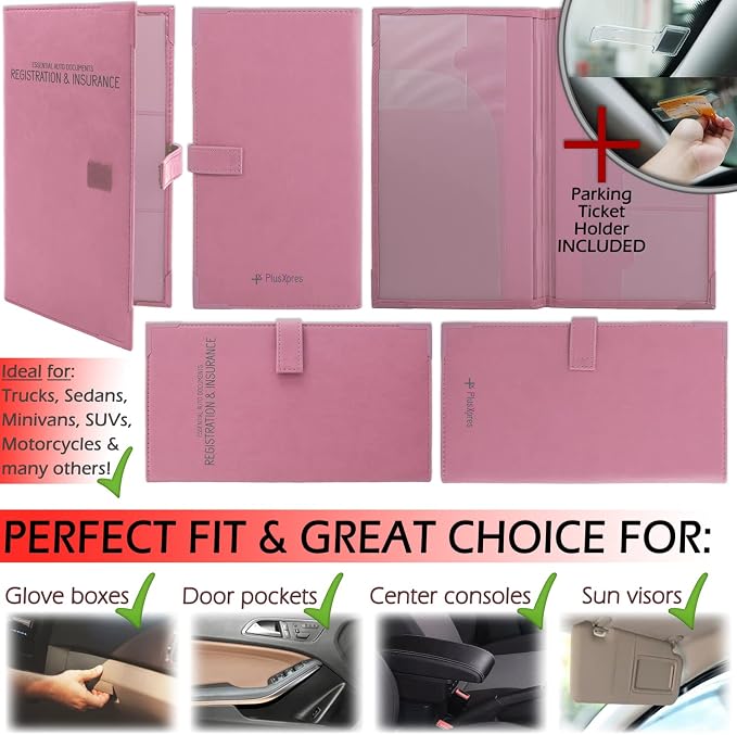 Registration and Insurance Card Holder - Car Organizer - Purple | Vehicle Glove Box Document Organizer, Auto Essential Paperwork Holder for Contact Information Cards, Interior Car Accessories