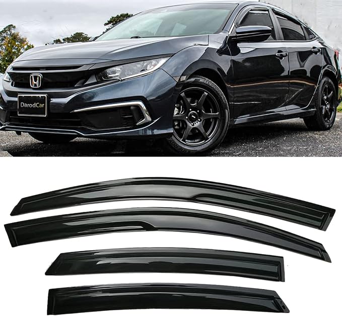 Side Car Window Visor Rain Guards Vent Deflectors for 2016-2021 Honda Civic Sedan, 4-Door Front Rear Sun Shades Window Vent Smoke 4pcs