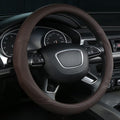 Brown Leather Steering Wheel Cover Universal 15 inch