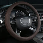 Brown Leather Steering Wheel Cover Universal 15 inch