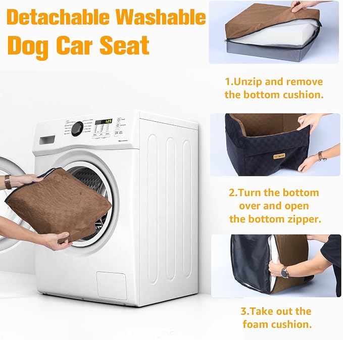 Waterproof Dog Car Seat for Small Medium Dogs, 6in Memory Foam Pet Booster Seat for Dogs up to 26 lbs with Pockets, Detachable Washable Pet Carseat with Y-Shape Safety Belt