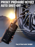 GT150 Tire Inflator Portable Air Compressor,150 PSI,LED Screen | Air Pump with Digital Pressure Gauge, LED Light and Auto Shut-Off Function for Car, Motorcycle, Bicycle, Ball