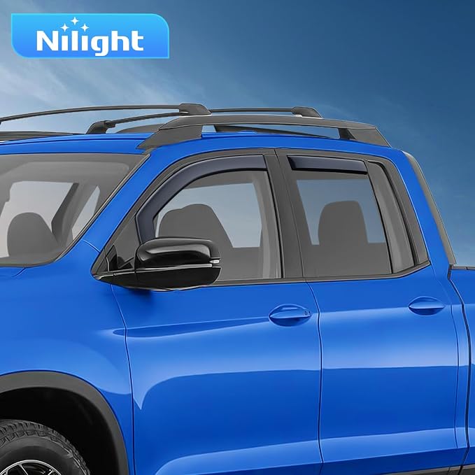 in Channel Rain Guard for Honda Ridgeline 2017 2018 2019 2020 2021 2022 2023 2024 2025 2026, Inside Mount Window Deflectors for Cars, Light Smoky Blue, 4PCS