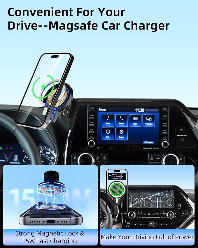 Car Phone Mount for 2020-2026 Toyota Highlander 8-inch Screen Accessories | L/LE/Hybrid XLE/Nightshade Magnetic 15W Fast Wireless Charger Phone Holder with Magsafe Not Affect Vent (Not fit 12.3'')