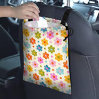 Car Trash Bag Hanging Back of Seat Waterproof Small Cute Printed One-Handed Strap Drawstring Garbage Bags for Car-Flower