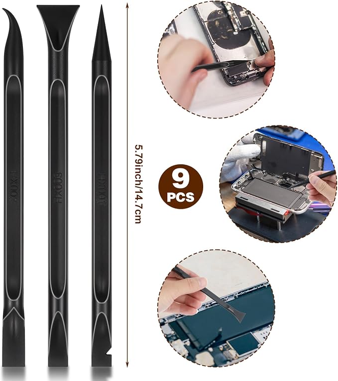 9 Pcs Car Crevice Cleaning Tool, 5.79 Inch Multi-purpose Detailing Equipment Crevice Tool for Cleaning Small Narrow Spaces and Gaps, Remove Stickers Labels (Black)
