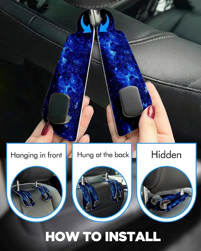Purse Holder for Car, 2 Pack Heavy Duty Purse Hanger for Car, PU Leather Car Seat Hooks for Purses and Bags, Cute Starry Sky Headrest Organizer for Handbags & Backpacks