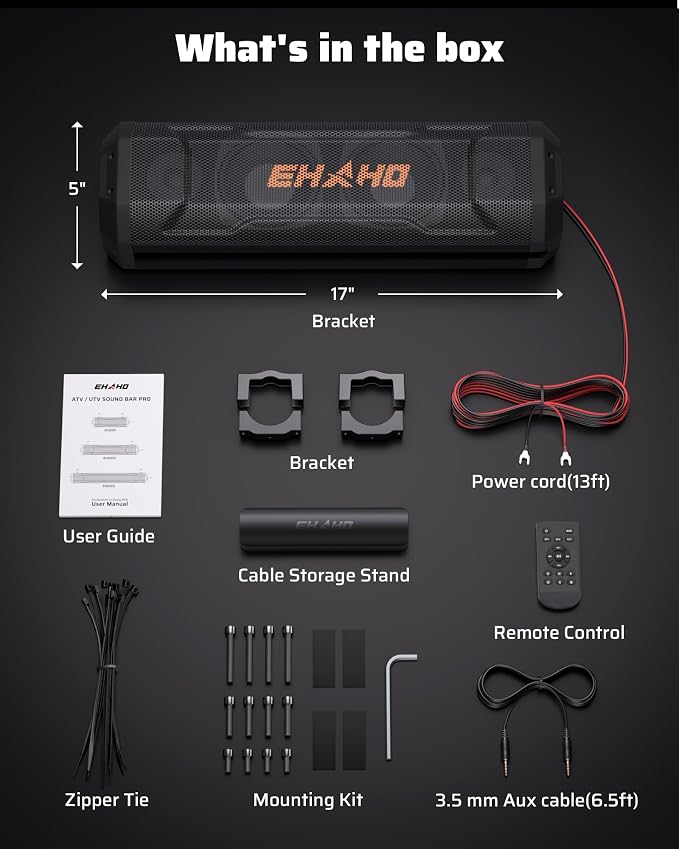 17-Inch UTV Sound Bar, 4-Speaker Bluetooth Golf Cart Speakers [RGB & Strobe Light] IP66 Waterproof ATV Speaker System, SXS SoundBar Compatible with Polaris RZR, CFmoto, Can-Am