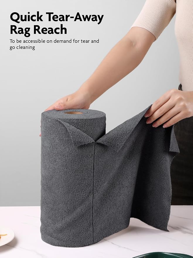 Microfiber Cleaning Cloth Roll -40 Pack, Tear Away Microfiber Towels, 12" x 12", Reusable, Washable, Scratch Free, Ultra Absorbent for All-Around Cleaning Supplies (DimGrey)