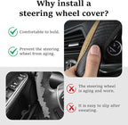 Car Steering Wheel Cover, 15 inch Carbon Fiber Microfiber Anti-Slip Breathable PU Leather Elastic Steering Wheel Protector, Car Interior Accessories for Most Cars (Beige)
