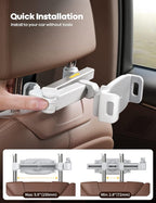 Car Headrest Tablet Holder - [Extension Arm] Upgrade Adjustable Tablet Car Mount for Back Seat, Road Trip Essentials for Kids, for 4.7-11" Device like iPad Pro, Air, Mini, Galaxy, Fire, White