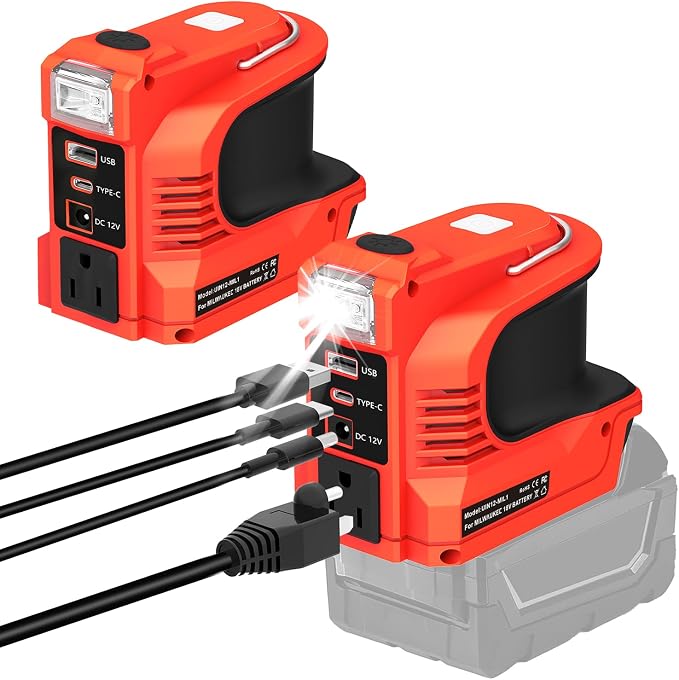 220W Power Inverter Compatible with Milwaukee 18V Battery, DC 18V to AC 110V-120V Portable Power Supply Inverter with 1 AC Outlet, 1 USB & Type-C, 1 12V DC & 200LM LED (Tool Only)