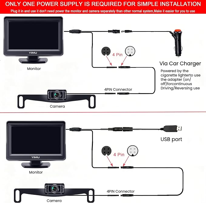 Backup Camera System with License Plate Backup Reverse Camera, Easy Installation, Plug & Play, DIY Guide Lines, 150° Wide Angle, Night Vision, IP69K Waterproof, Optional Dual Bracket K4302