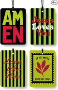 Neon Green Christian Car Air Freshener 4 Pcs for Women Men | Cyberpunk Religious Car Accessories Mirror Decor, Christian Hanging Air Freshener for Cars Closet Drawer Books