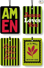 Neon Green Christian Car Air Freshener 4 Pcs for Women Men | Cyberpunk Religious Car Accessories Mirror Decor, Christian Hanging Air Freshener for Cars Closet Drawer Books