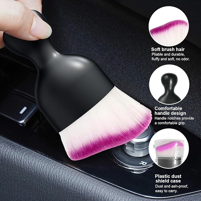 Car Detailing Brush, Curved Soft Bristles Auto Removal Dust Collectors, Universal Vehicle Dashboard, Air Conditioner Vents etc Interior Cleaning Tool Accessories (Purple)