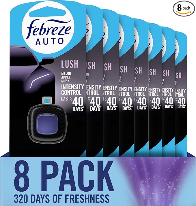 AUTO Air Freshener, Odor-Fighting Automotive Vent Clip, Lush Scent, 8 Count