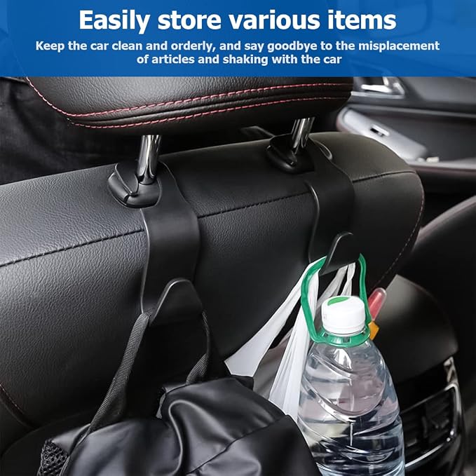Car Back Seat Headrest Hooks, 4PCS Vehicle Backseat Storage Organizer Hanger, Multifunctional Auto Headrest Hidden Hook Universal for Handbag Purse Backpacks Bags and Groceries (Black)