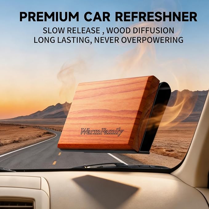 Car Air Freshener - Wood Air Freshener，Car Odor Eliminator, Long Lasting Car Air Freshener for Cars, Trucks, SUVs,Car Freshener for Men，2 Pack Scent Refill （Amber-Pine）-CLIP INCLUDED