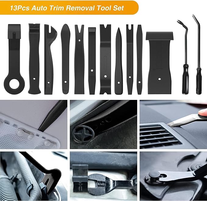 13PCS Nylon Trim Removal Tool Set for Bumper Fastener Rivet Clips Car Door Clip Panel Audio Video Dashboard Dismantle Black
