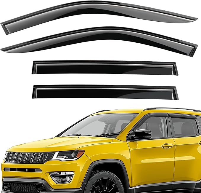 Extra Durable Window Deflectors Tape-On Window Visors Rain Guards Fit for Jeep Compass 2017-2026, Sun Visors, Wind Vent for Shades, Exterior Car Accessories - 4pcs. AG0729