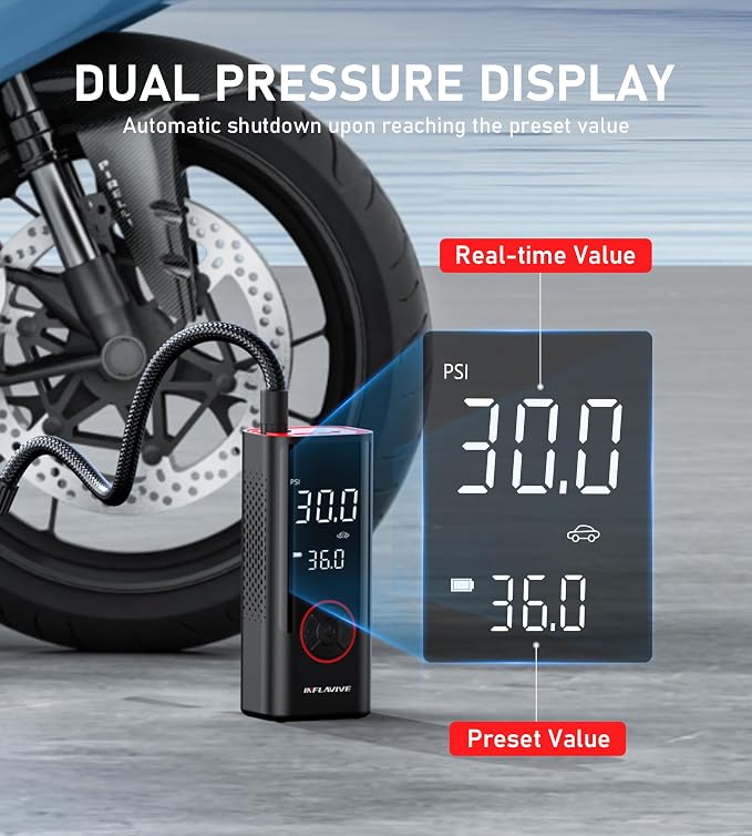 Tire Inflator Portable Air Compressor, Cordless Air Pump for Car Tires with Pressure Gauge, Battery & 12V DC Dual Power Bike Tire Pump, 150PSI Portable Tire Inflator for Car, Motorcycle, Bicycle, Ball