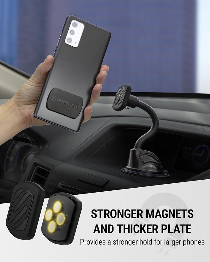 MXWDL Magnetic Cell Phone Car Mount, Suction Cup Phone Holder for Car Dashboard/Windshield with Extra Strong Magnet and Thick Metal Plate Compatible with iPhone, Samsung, and All Devices