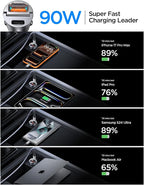 90W USB C Car Charger Fast Charging,[Invisible Design] All Metal Car Charger USB C PD45W+QC3.0 Dual Port Cigarette Lighter RV Power Adapter for iPhone 17 16 Pro Max 15 Samsung S26 S25 Ultra