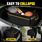 95L Car Trunk Organizer with 2 Tie-Down Straps&2 Removable Dividers|Foldable Cover,Multi-Compartment Collapsible Storage Box for SUV&Sedan&Truck|Non-Slip Bottom,3mm Durable PE Board Construction