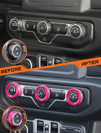 HVAC Climate Control Panel Knob Trim Kit & Light Control Switch Cover, Air Conditioner Knob Aluminum Alloy Ring for 2018-2024 Jeep Wrangler JL JLU & Gladiator JT, Interior Accessories, Pink
