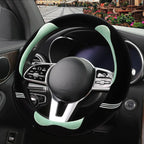 Furry Cute Soft Steering Wheel Cover 15 inch Black with Green | Fluffy Short Plush Car Accessories, Non-Slip Cold-Proof Sweat-Proof Colorfast, Universal 14.5 inch to 15 inch