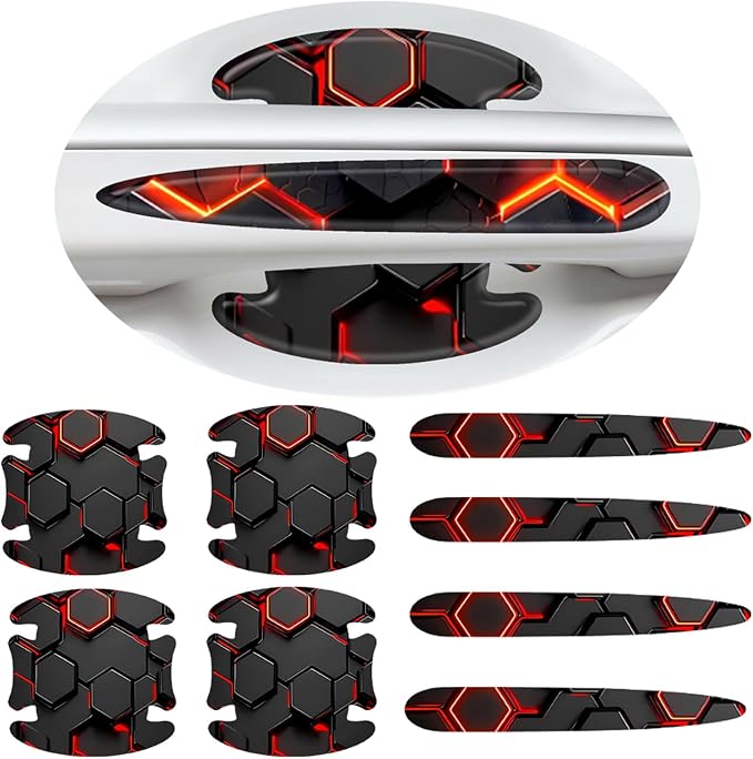 3D Texture Car Door Handle Protector ，Anti-Scratch Waterproof Paint Protection Film, Car Door Bowl Guard Sticker，Universal Vehicle Exterior Decoration Accessories (Red - A)