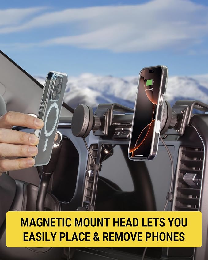 Qi2 Wireless MagSafe Car Mount Charger, 15W Magnetic Cell Phone Holder for Car with AMPS Mounting Plate for ProClip Vehicle Specific Mount Bases Compatible with iPhone, Samsung