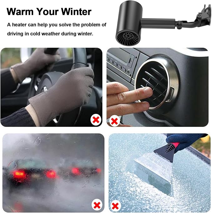 Portable Car Heater, 12V Fast Heating Defrost Defogger with Suction Holder,Defroster for Car Windshield With Handle,Plugs into Cigarette Lighter