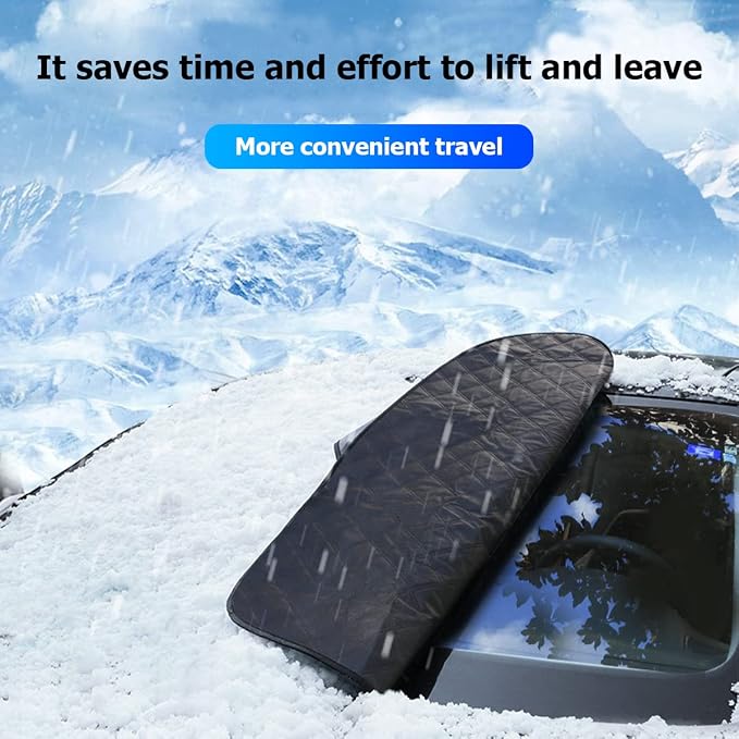 Car Windshield Snow Cover with Side Mirror Cover, 4 Layers Winter Frost Protection for Any Weather, Windscreen Covers with Magnetic Edges, Front Window Automotive Covers for Car SUV Trucks