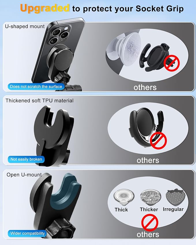 for Pop Socket Car Mount, Suction Cup Socket Grip Holder for Car with Strong 3M Sticky Adhesive, Dashboard Windshield Car Phone Holder Works for Popsocket, Fits All Smartphones with Pop Grip