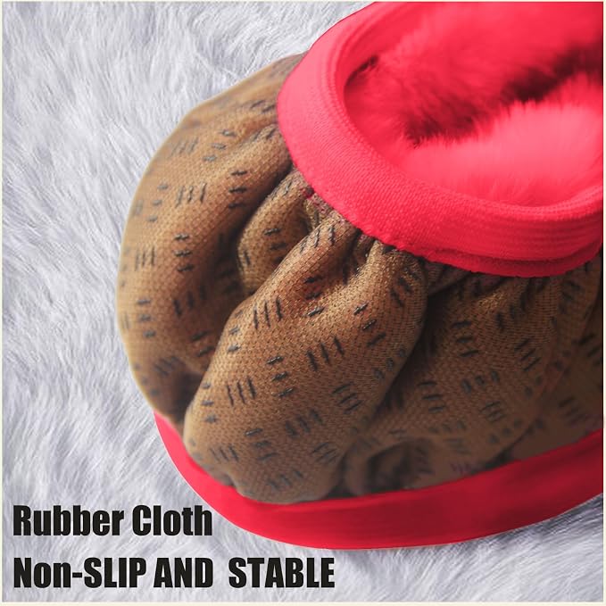 Furry Car Steering Wheel Cover, Fluffy Soft Warm Plush Non-Slip, 14 1/2-15 inch, for Women Girls, Red