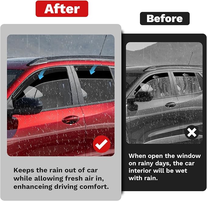 Window Visors Rain Guards for 2024 2025 2026 Chevrolet/Chevy Trax Accessories, Outside-Mount Tape-On Side Window Wind Deflectors Vent Visors Shades Black 4PCS