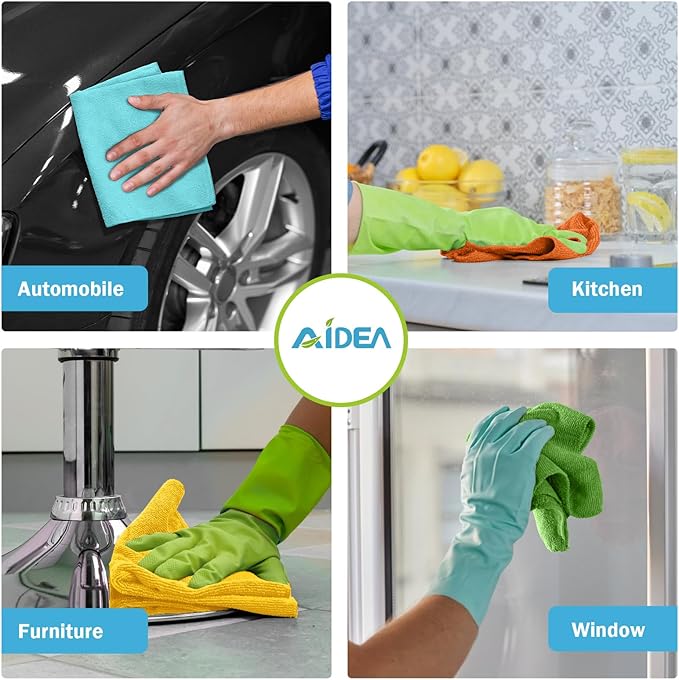 AIDEA Microfiber Cleaning Cloth, 500PK, Soft Absorbent Rags, Shop Towels, Microfiber Towels for Cars, Kitchen Towels, Dusting Cloth for Home, Window, Cleaning Supplies, 12"×12"