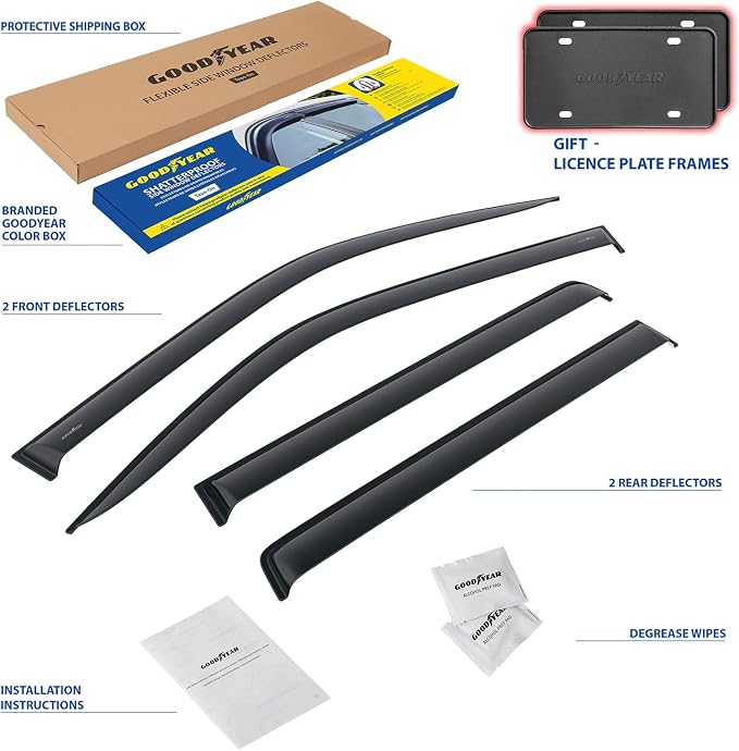Goodyear Shatterproof Window Deflectors for Suzuki Equator 2009-2012 Crew Cab, Tape-on Rain Guards, Window Visors, Vent Deflector Visor,Car Accessories,4 pcs. - GY008644
