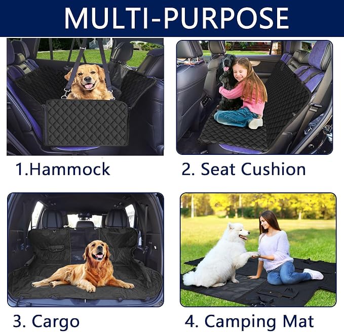 fidozen Dog Car Seat Cover, Universal Fit, Waterproof, Breathable, Machine Washable, Pet Hammock with Storage Pocket, (Black, Extra Large)